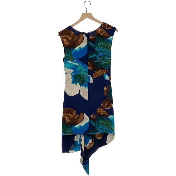 Anthropologie Blue Floral 10% Silk Magnifield Corolla Asymmetrical Hem Size 0 - Picture 6 of 11